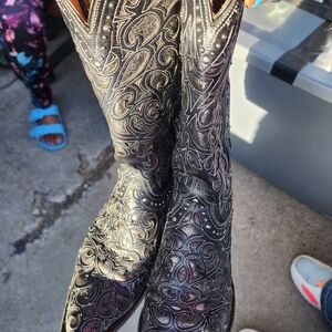 Lucchese Tan and Dark Brown Leather Western Boot Interior